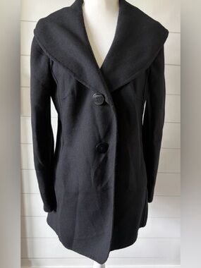 Talbots 100% wool black lightweight coat jacket womens size 12 button